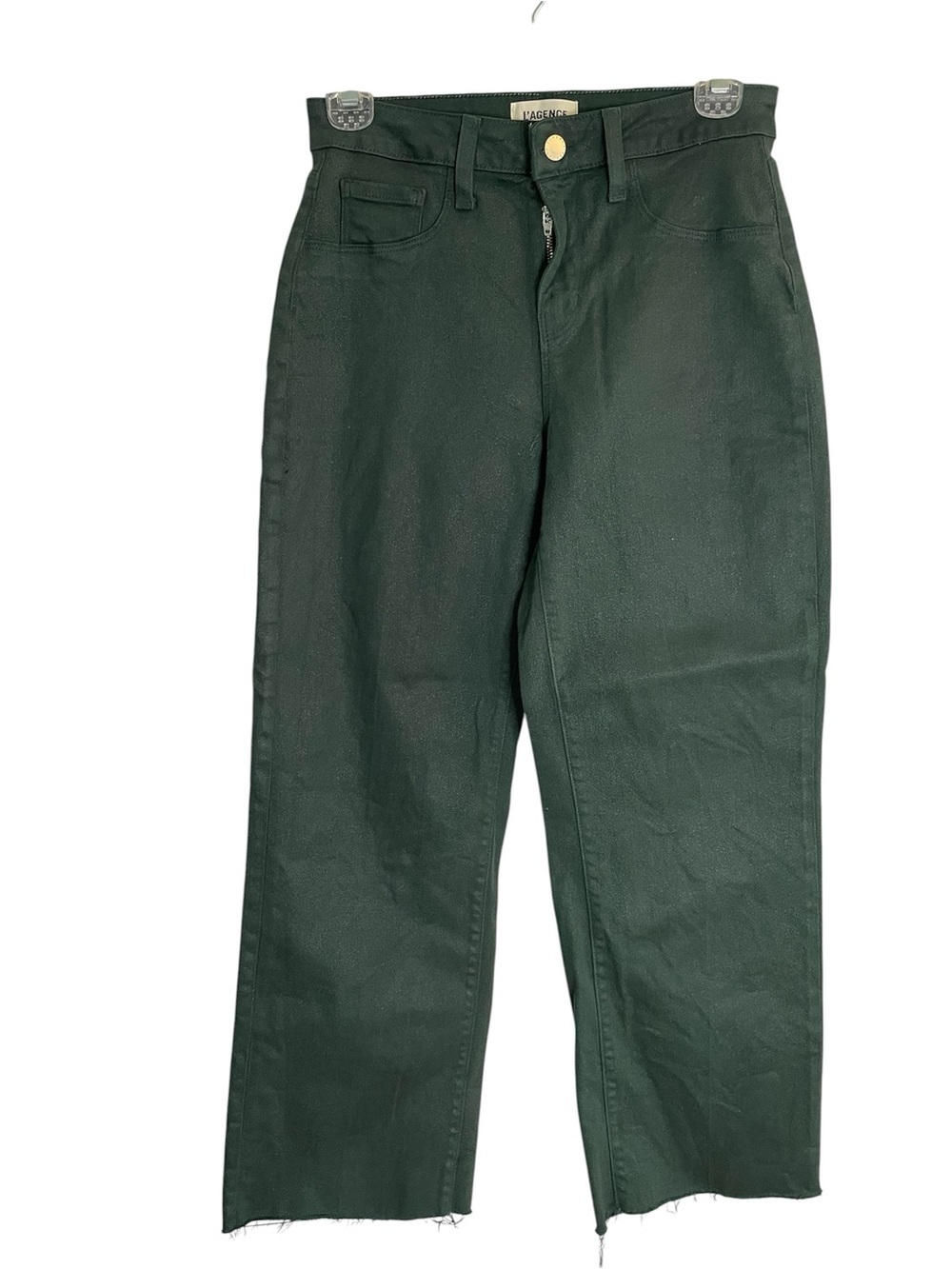 L'AGENCE Dark Green Coated High-Rise Pants with Gold Button Size 25